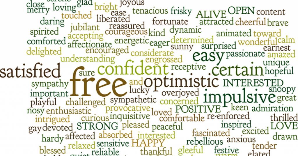 List of positive affirmations in different colors