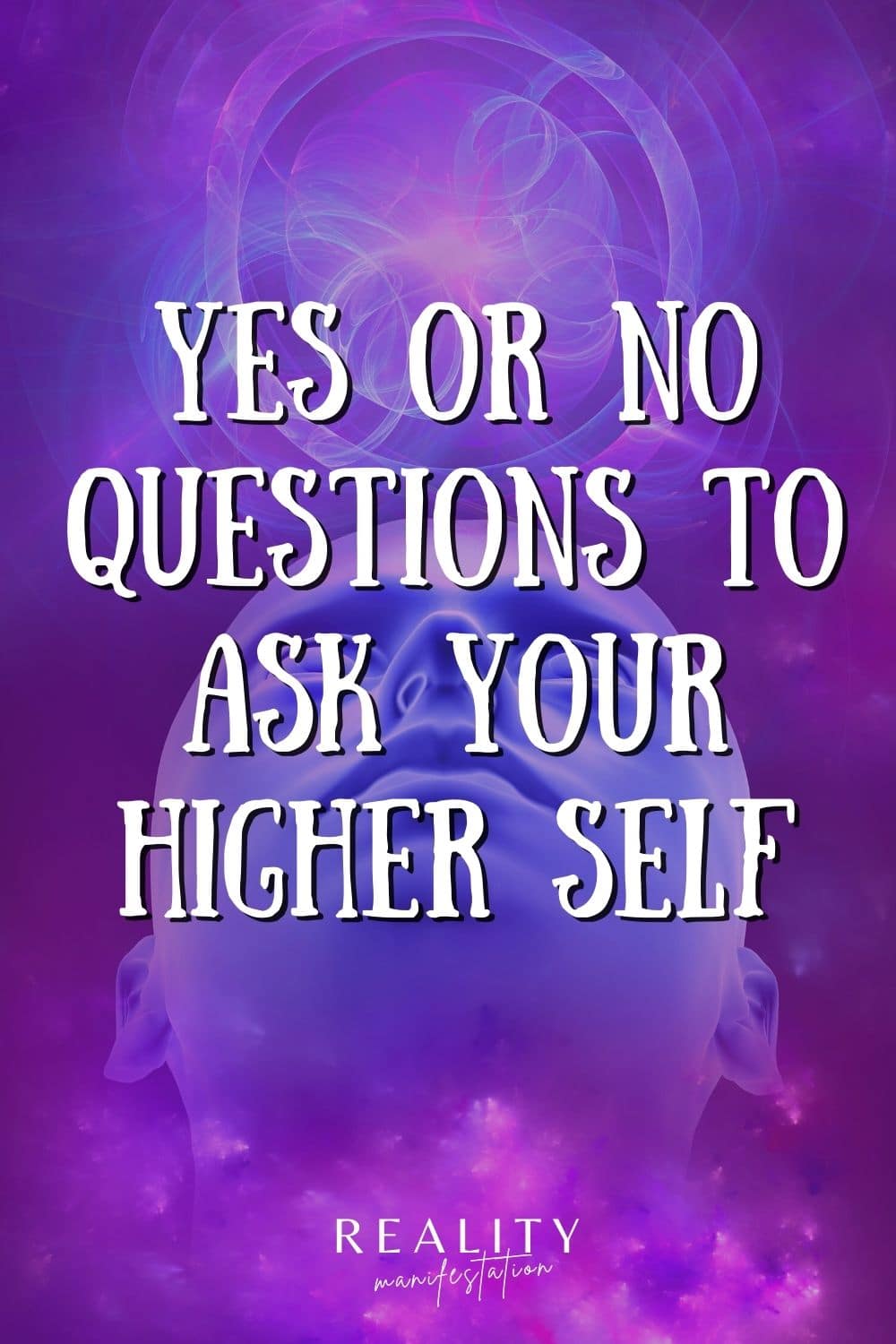  Purple background with swirling energy with a purple face facing up with text above it saying Yes No Questions To Ask Your Higher Self